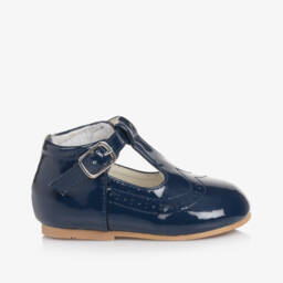 Sevva-Navy Blue Patent Faux Leather First Walker Bar Shoes | Childrensalon