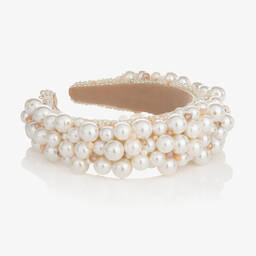 Sienna Likes To Party-Girls Ivory & Pink Padded Pearl Hairband | Childrensalon