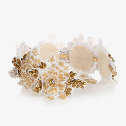 Sienna Likes To Party-Girls White & Gold Crystal Flower Hairband | Childrensalon
