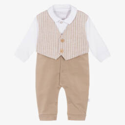 Sofija-طقم أفرول رومبر وجيليه قطن لون بيج للمواليد | Childrensalon