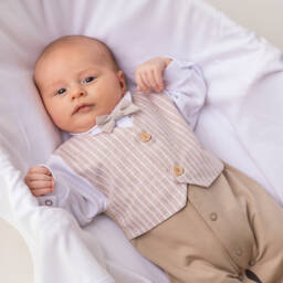 Sofija-طقم أفرول رومبر وجيليه قطن لون بيج للمواليد | Childrensalon