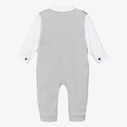 Sofija-Baby Boys Grey, Navy Blue & White Cotton Romper | Childrensalon