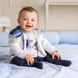 Sofija-Baby Boys White & Blue Cotton Tracksuit Set | Childrensalon