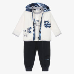 Sofija-Baby Boys White & Blue Cotton Tracksuit Set | Childrensalon