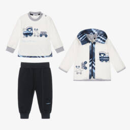 Sofija-Baby Boys White & Blue Cotton Tracksuit Set | Childrensalon