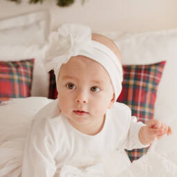 Sofija-Baby Girls Ivory Cotton Headband with Rosette | Childrensalon