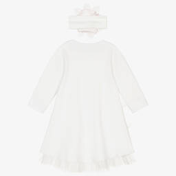 Sofija-طقم فستان أطفال بناتي تول قطن جيرسي لون عاجي | Childrensalon
