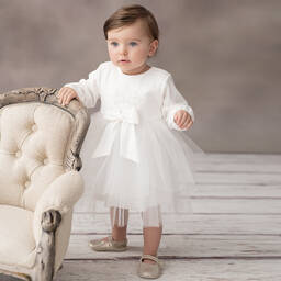Sofija-فستان توتو قطن لون عاجي للمولودات | Childrensalon