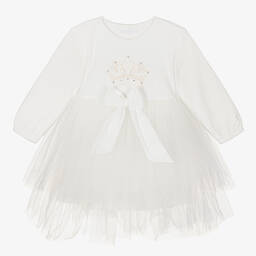 Sofija-فستان توتو قطن لون عاجي للمولودات | Childrensalon