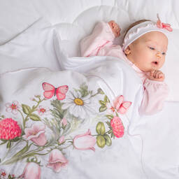 Sofija-بطانية قطن جيرسي مبطنة لون أبيض (90سم) | Childrensalon