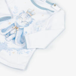 Sofija-Boys Blue & White Cotton Jersey Monogram Logo Suit | Childrensalon