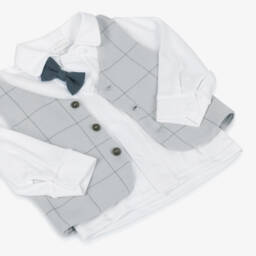 Sofija-Boys Grey Cotton Piqué Waistcoat Suit  | Childrensalon