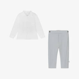 Sofija-Boys Grey Cotton Piqué Waistcoat Suit  | Childrensalon