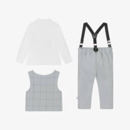 Sofija-Boys Grey Cotton Piqué Waistcoat Suit  | Childrensalon