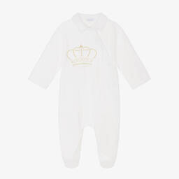 Sofija-Boys Ivory Cotton Crown Babygrow | Childrensalon