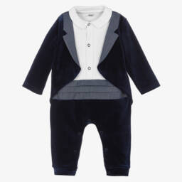 Sofija-بدلة أفرول رومبر قطن قطيفة لون كحلي للمواليد | Childrensalon