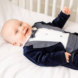 Sofija-بدلة أفرول رومبر قطن قطيفة لون كحلي للمواليد | Childrensalon