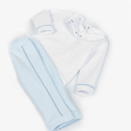 Sofija-Boys White & Blue Cotton Tiger Print Trouser Set | Childrensalon