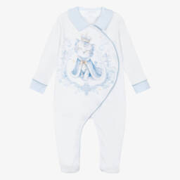 Boys White Cotton Tiger Print Babygrow