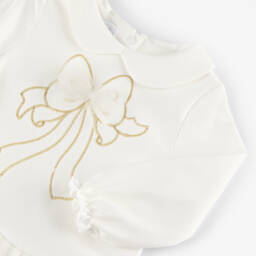 Sofija-Girls Ivory Cotton Jersey Leggings Set with Bow Motif | Childrensalon