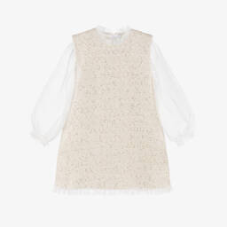 Sofija-Girls Ivory & Gold Sequin Tweed Dress Set  | Childrensalon