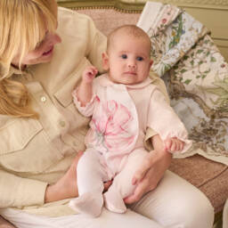 Sofija-أفرول بيبي غرو قطن مضلع لون زهري للمولودات | Childrensalon