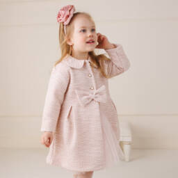 Sofija-معطف قطن تويد لون زهري فاتح للبنات الرضع | Childrensalon