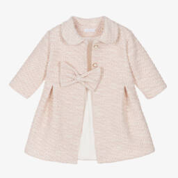 Sofija-معطف قطن تويد لون زهري فاتح للبنات الرضع | Childrensalon