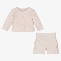 Sofija-طقم شورت قطن تويد لون زهري فاتح للبنات الرضع | Childrensalon