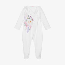 Sofija-Girls White Floral Print Cotton Babygrow | Childrensalon