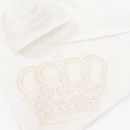 Sofija-طقم هدية بطانية وقبعة قطن لون عاجي  | Childrensalon