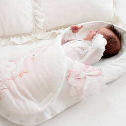 Sofija-بيبي نيست بطبعة الطاووس قطن لون عاجي (66 سم) | Childrensalon