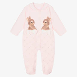 Sofija-Pink Cotton Bunny Babygrow | Childrensalon