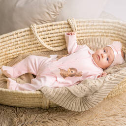 Sofija-Pink Cotton Bunny Babygrow | Childrensalon