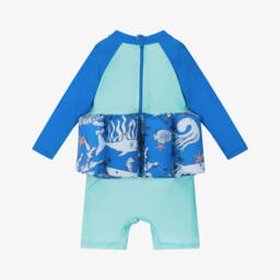 Soli Swim-Blue & Green Shark Float Suit (UPF50+) | Childrensalon