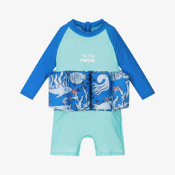 Soli Swim-Blue & Green Shark Float Suit (UPF50+) | Childrensalon