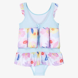 Soli Swim-Girls Blue & Pink Floral Float Suit (UPF50+) | Childrensalon