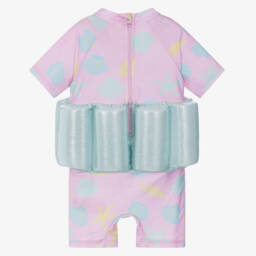 Soli Swim-Girls Pink & Green Seashell Float Suit (UPF50+)  | Childrensalon