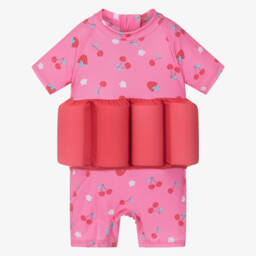 Soli Swim-Girls Pink & Red Cherry Float Suit (UPF50+) | Childrensalon