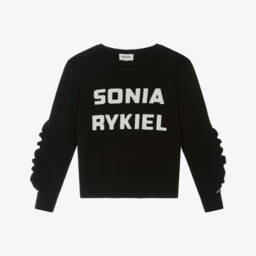 Sonia Rykiel Paris-Girls Black Cotton & Wool Ruffle Sleeve Sweater | Childrensalon