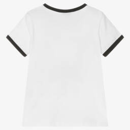 Sonia Rykiel Paris-Girls White Cotton Ringer T-Shirt | Childrensalon