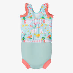 Splash About-Girls Blue Happy Nappy Swimsuit (UPF50+) | Childrensalon