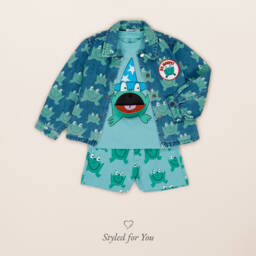 Stella McCartney Kids-Aqua Blue Cotton Frog Shorts | Childrensalon