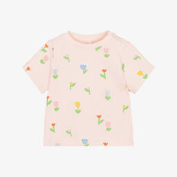 Baby Girls Pink Cotton Floral Pattern T-Shirt 