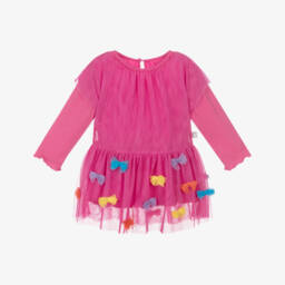 Stella McCartney Kids-Baby Girls Pink Tulle Dress with Colourful Bows | Childrensalon