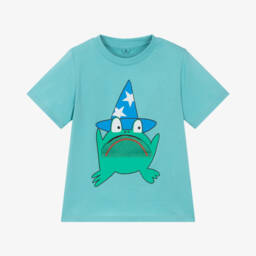 Stella McCartney Kids-Boys Aqua Blue Cotton Frog T-Shirt | Childrensalon