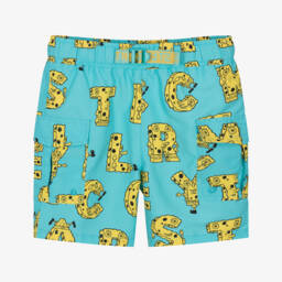 Boys Aqua Blue SpongeBob Logo Swimshorts