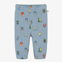 Boys Blue Cotton Superhero Print Joggers