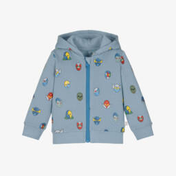 Boys Blue Cotton Superhero Print Zip-Up Hoodie