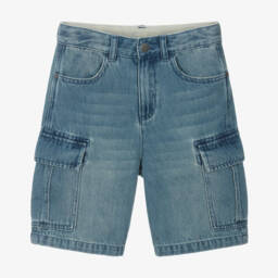 Stella McCartney Kids-Boys Blue Denim Cargo Shorts | Childrensalon